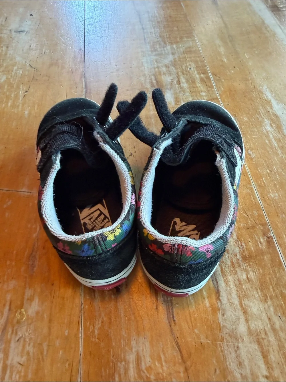Vans Kids Black Floral Velcro Skate Shoes